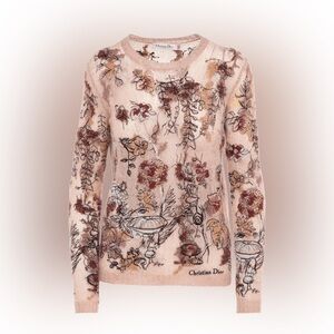 Christian Dior Cashmere Silk Floral Jumper Sweater Woven Knit Vintage Embroidery